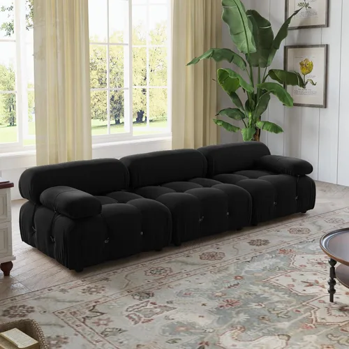 Miniatura 3 de WJShome - Sofá seccional modular, sofá convertible de 103.95 pulgadas, sofá minimalista de terciopelo de 3 plazas para sala de estar, juego de Negro
