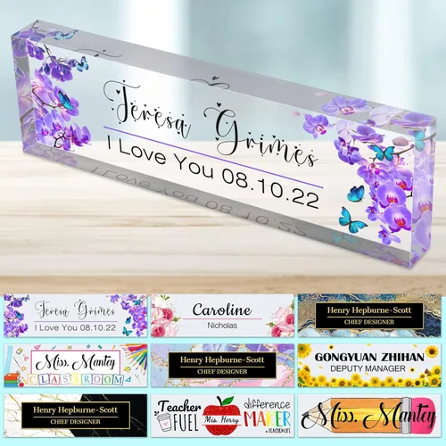 Miniatura 16 de Placa de nombre de escritorio personalizada para profesores, placa de nombre para escritorios, placa de escritorio de vidrio acrílico transparente