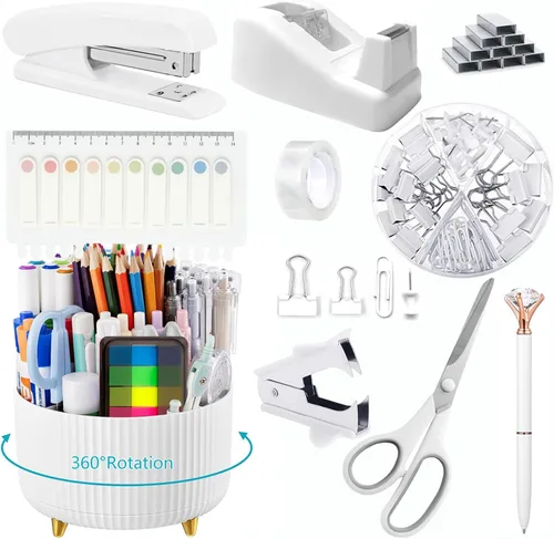Miniatura 26 de Suministros de oficina, accesorios de escritorio negros, juego de suministros de oficina, juego de grapadora y dispensador de cinta, tijeras