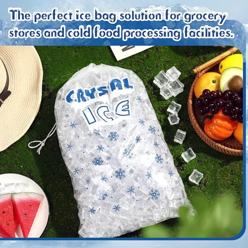 Miniatura 4 de Honoson 100 bolsas de plástico para almacenamiento de hielo de 8 libras con cierre de cordón de algodón para barbacoas, campamentos, puestos