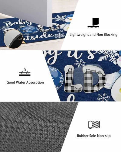 Miniatura 3 de Tapete de baño azul navideño para bañera, antideslizante, de secado rápido y absorbente, tierra de diatomeas, fregadero, dormitorio, cocina