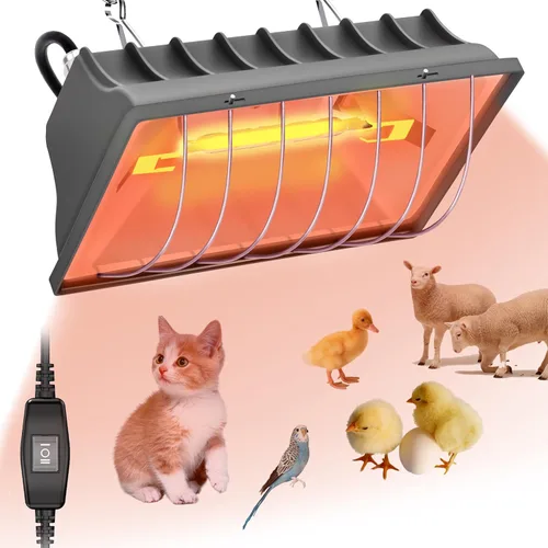Lámpara Calefactora para Criadora de Pollos 175W Placa Calefactora de Criadora para Pollitos Luz Colgante Calentada Temperatura y Altura Ajustables