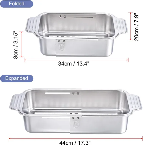 Miniatura 2 de uxcell Colador extensible sobre el fregadero, cesta de lavado de frutas y verduras colador ajustable para cocina de acero inoxidable plateado