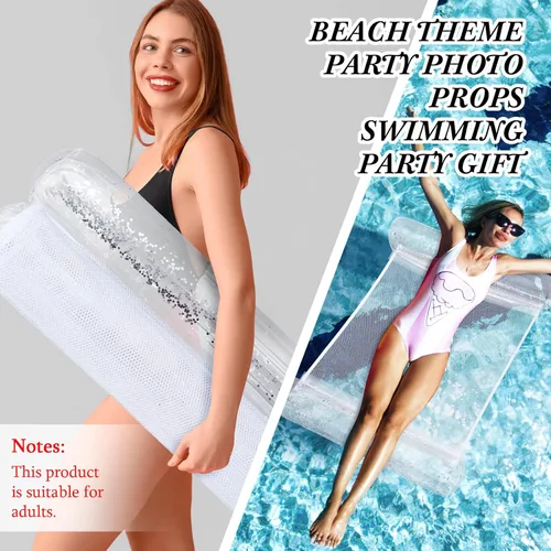 Miniatura 6 de Sratte Flotador de piscina con purpurina, hamaca de agua para piscina, tumbonas inflables para piscina, flotadores de agua multiusos para adultos