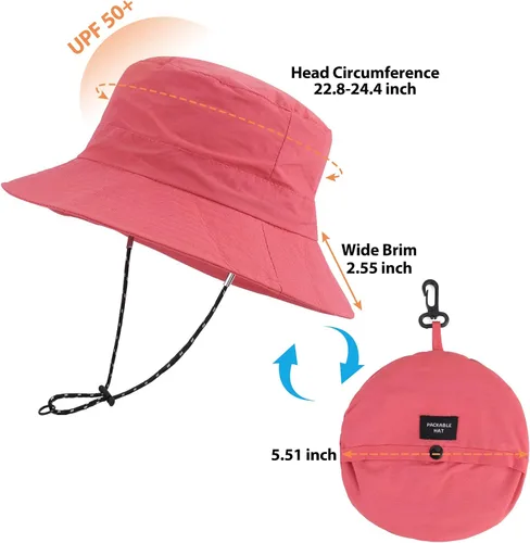 Miniatura 3 de Sombrero de sol para hombres y mujeres, ala ancha, UPF 50+, sombrero de pesca y pescador, impermeable, plegable, sombrero de sol para playa, Rosa