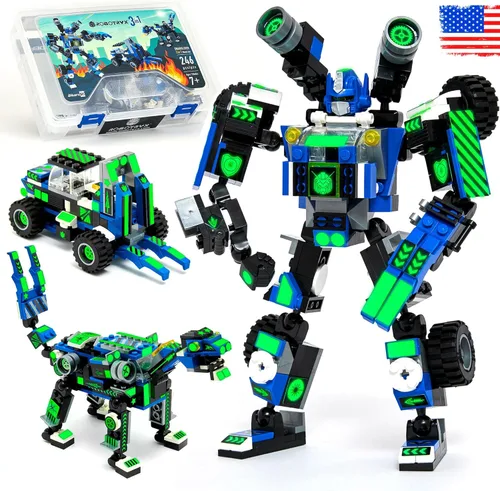 Miniatura 8 de JITTERYGIT Conjunto de juguetes de regalo con mech de robot del ejército, helicóptero militar creativo STEM, kit de bloques de construcción