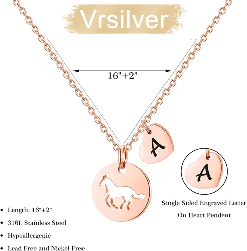 Miniatura 5 de Collar de caballo para niñas, collar de caballo de acero inoxidable plateadorosaoro para niñas, collar de caballo hueco con dije de corazón