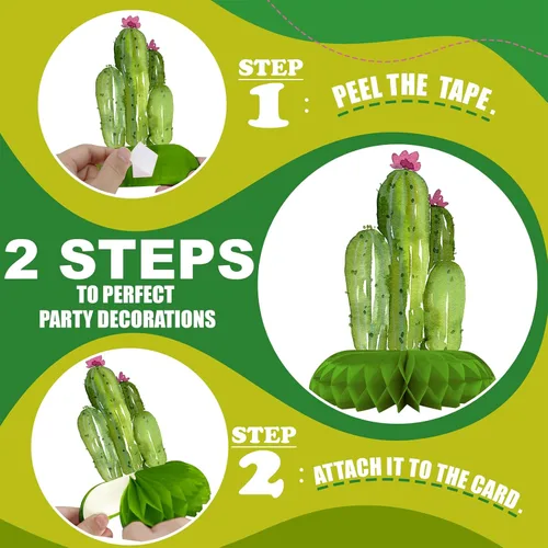 Miniatura 3 de Paquete de 12 decoraciones de mesa de cactus, decoraciones de fiesta de cactus para cumpleaños de niños y baby shower, adornos de mesa de cactus