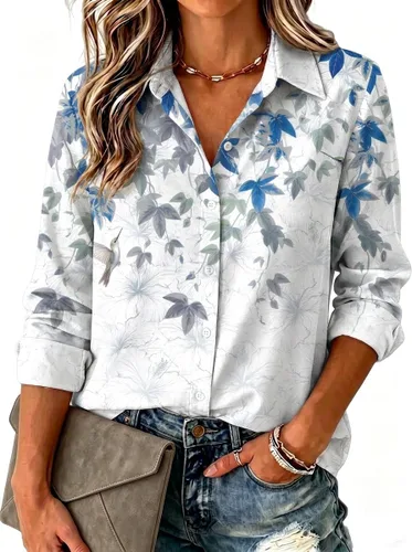 Miniatura 25 de Zeagoo Blusa para mujer, de manga larga, con botones, casual, ligera, lisa/estampada