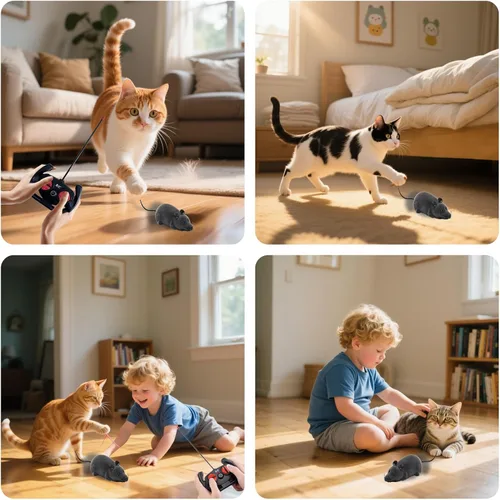 Miniatura 7 de Ratón de Control Remoto para Gatos y Perros - Juguete Realista RC de Rata Falsa con Flocado, Inalámbrico, Divertido, Persuasión Electrónica, Gris