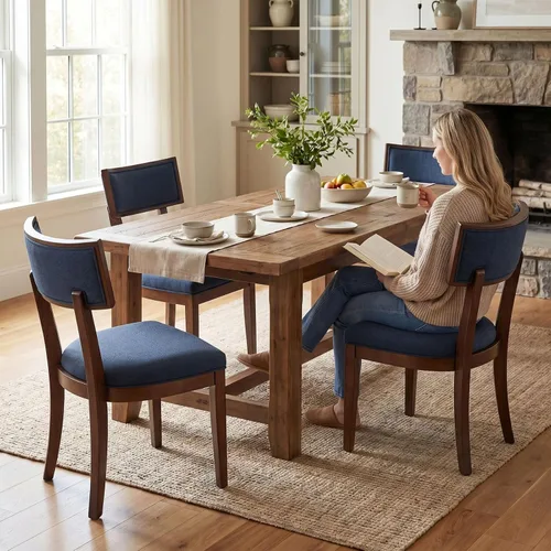 Miniatura 9 de Juego de 2 sillas de comedor modernas de mediados de siglo tapizadas de piel sintética con respaldo curvo, sillas de cocina de granja de madera Verde
