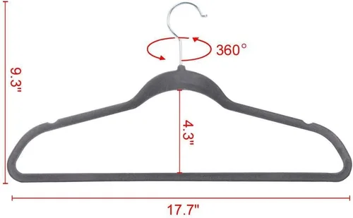 Miniatura 2 de Yaheetech Perchas de terciopelo para ropa, delgadas y antideslizantes, perchas para trajes que ahorran espacio, paquete de 200, color gris