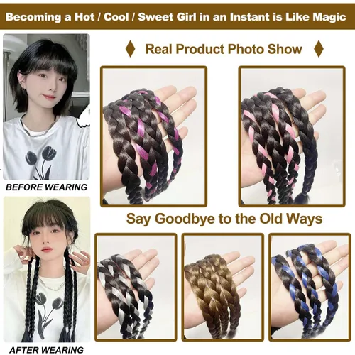 Miniatura 5 de Extensión de cola de caballo trenzada con banda elástica para el cabello, extensión de cabello lacio envolvente, cola de caballo, trenzas de cola