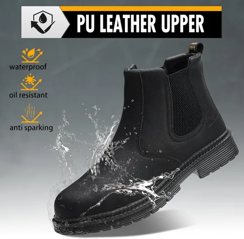 Miniatura 3 de Botas Chelsea unisex para adultos con puntera de acero, zapatos industriales de construcción para hombres, impermeables, ligeras, cómodas, botas