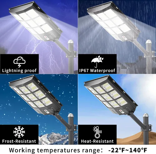 Miniatura 4 de JAYNLT Luces de calle solares de 3000 W para exteriores, 6500 K 298000 lm luces solares de estacionamiento de lúmenes más altos, luces de seguridad