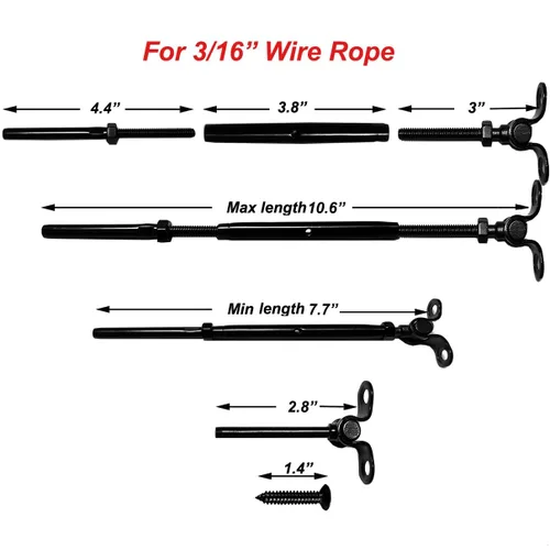 Miniatura 3 de Juego de barandillas de cable negro, 12 pares de barandillas de cable de acero inoxidable negro para sistema de barandilla de cable 3/16, ángulo