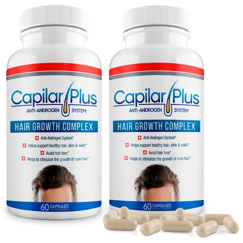 | Capilar Plus con sistema anti-andrógeno | Suplemento para el crecimiento del cabello | Tratamiento de pérdida de cabello | Piel, cabello y uñas