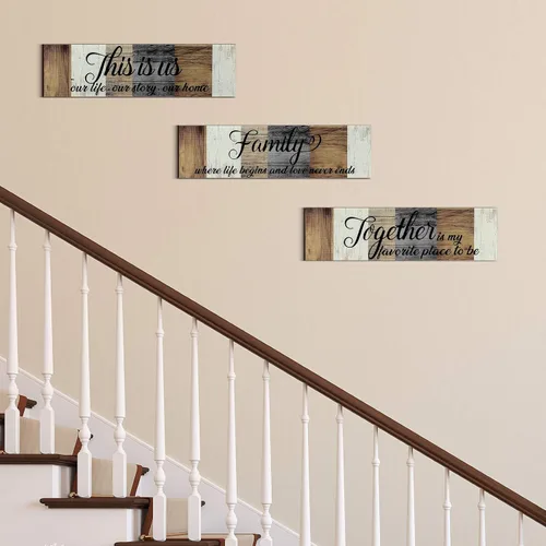Miniatura 7 de Jetec Letrero de madera familiar de 3 piezas con texto en inglés "This Is Us", decoración rústica de madera para el hogar, decoración de pared Marrón