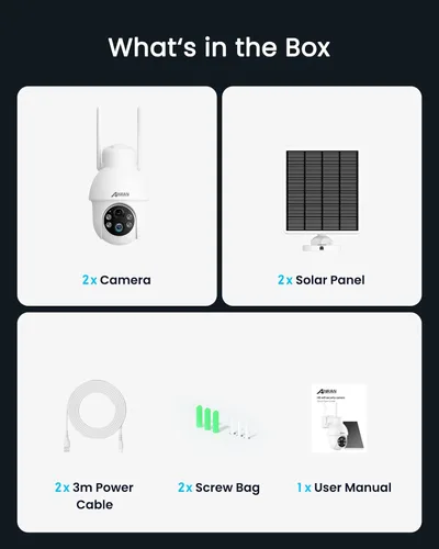 Miniatura 9 de ANRAN Cámara de seguridad solar 2K inalámbrica para exteriores, paquete de 2 cámaras WiFi alimentadas por batería con PTZ de 360° para seguridad