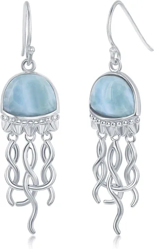 Miniatura 23 de Beaux Bijoux Aretes de plata de ley azul larimar para mujer, joyería natural de larimar, diseño de animales marinos, pez de pulpo de tortuga