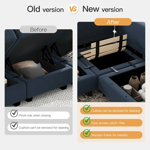Miniatura 4 de Belffin - Sofá cama modular con otomanas, de terciopelo, reversible y con asiento con almacenamiento, color azul
