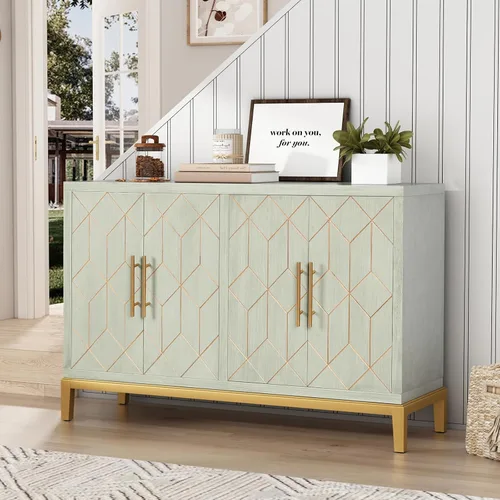 Miniatura 10 de ARTPOWER Aparador buffet con 4 puertas y estantes, aparador moderno de credenza, armario de almacenamiento decorativo tallado para sala de estar