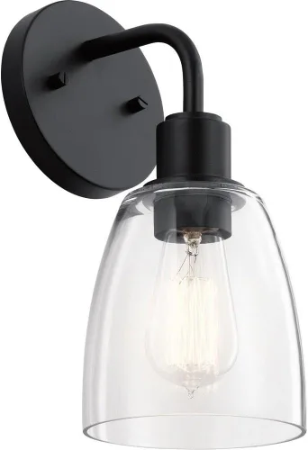 Kichler Meller de 11 pulgadas, lámpara de pared de 1 foco con vidrio transparente en negro