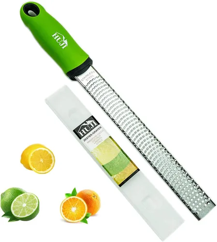 HUJI Rallador y rallador de cítricos: limón, jengibre, ajo, trufa, queso, cuchillas afiladas de acero inoxidable con cubierta protectora, apto para
