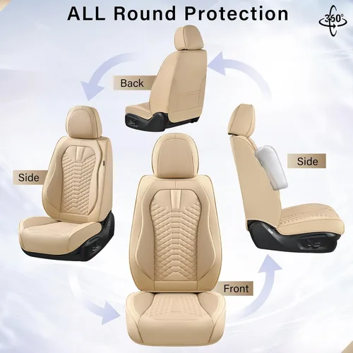 Miniatura 7 de Coverado Fundas de asiento delantero, 2 piezas de fundas de asiento universales para automóviles, de piel de napa transpirable, impermeable, Beige
