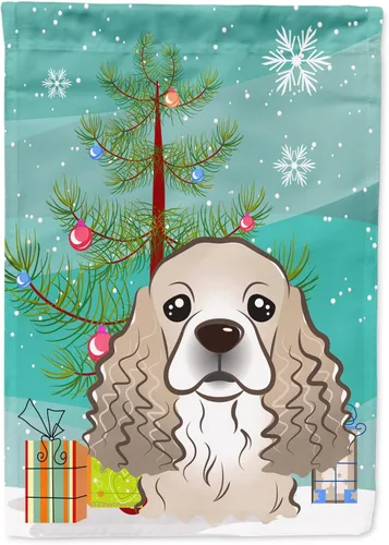 Miniatura 80 de Caroline's Treasures BB1622CHF - Bandera de casa Shih Tzu con árbol de Navidad y gris plateado para porche, grande, para colgar en la pared