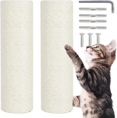 Miniatura 14 de PowerKing Poste Rascador de Repuesto de Sisal Natural, 4 Piezas de Repuestos de Poste Rascador para Gatos M8 para Reacondicionamiento, Blanco