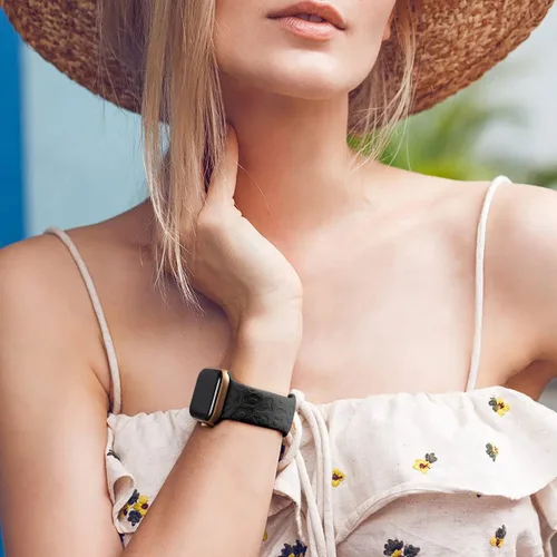 Miniatura 6 de CreateGreat - Paquete de 4 bandas grabadas con diseño de leopardo compatibles con Apple Watch para mujeres de 38mm 40mm 41mm 42mm 44mm 45mm 46mm