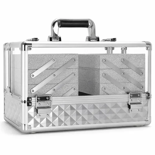Miniatura 10 de Ver Beauty Estuche de tren de maquillaje de diamante negro con 6 bandejas de acordeón, organizador de cosméticos con cerradura