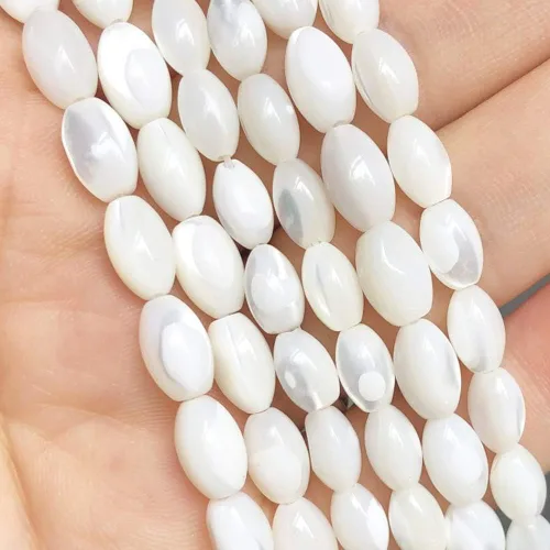 Cuentas de concha de madreperla blanca de arroz, cuentas sueltas de piedras preciosas para hacer joyas, hebras de 15 pulgadas (0.157 x 0.276 in)