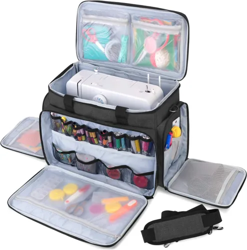 LUXJA Estuche de viaje para máquina de coser con almohadilla extraíble, se adapta a la mayoría de máquinas y accesorios estándar, color negro (solo