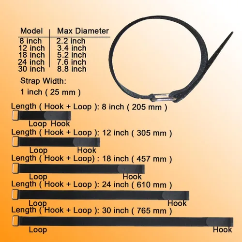 Miniatura 2 de Correa de cable de sujeción de gancho y bucle de 8, 12, 18, 24 y 30 pulgadas, paquete de 30 correas de sujeción de nailon reutilizables, correa