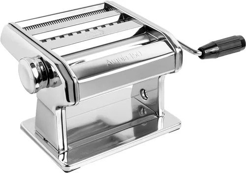 MARCATO Máquina de pasta Atlas Ampia 8356 fabricada en Italia acero cromado plata incluye cortador de pasta manivela e instrucciones idioma español