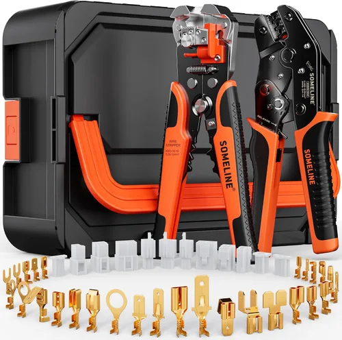 Miniatura 12 de Kit de herramienta de crimpado de conector de terminal abierto SOMELINE, terminales de desconexión macho hembra no aisladas de 2.8/4.8/6.3mm