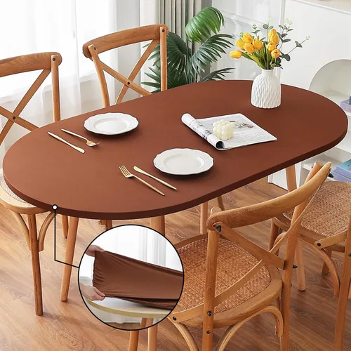 Miniatura 20 de Mantel redondo de elastano, suave y agradable a la piel, sin pelusas, funda de mesa de tela transpirable con banda elástica para comedor, reunión
