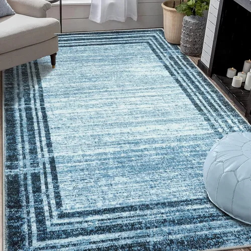 Miniatura 59 de Alfombra de pasillo moderna abstracta Lahome, alfombra lavable turquesa de 2 x 6 pulgadas para entrada, alfombra antideslizante de bajo pelo