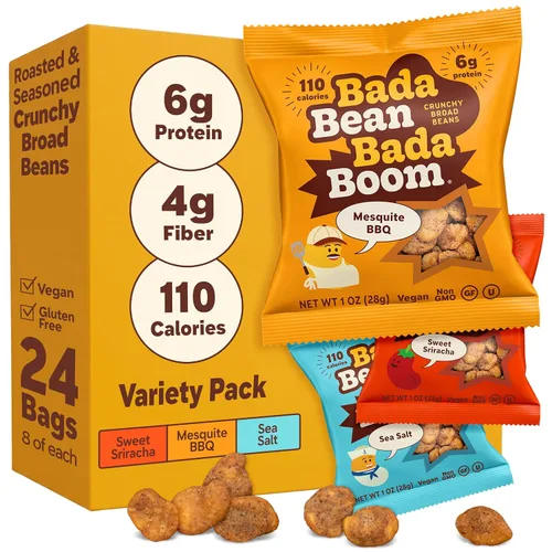 Bada Bean Bada Boom - Proteína a base de plantas, libre de gluten, vegana, bocadillos de habas tostadas crujientes, paquetes de 110 calorías, la