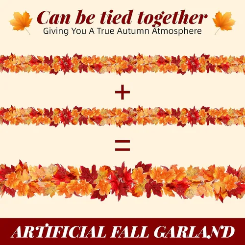 Miniatura 4 de Guirnalda artificial de otoño con hojas de arce, guirnalda de vid colgante, hojas de otoño, guirnalda de follaje de otoño, decoración de Acción