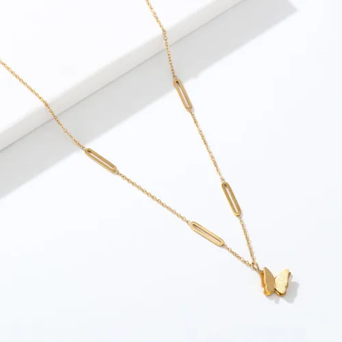 Miniatura 7 de ZHUWE Delicado collar con colgante de mariposa de acero inoxidable de doble capa para mujeres y niñas, regalo de joyería