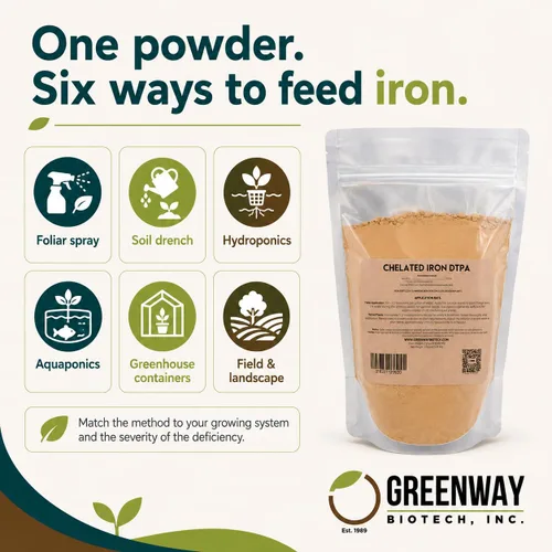 Miniatura 5 de Greenway Biotech, Inc. Hierro quelado DTPA 11% – para suelos alcalinos (pH 4.0-7.5) – Fertilizante 100% soluble en agua para cítricos, césped e