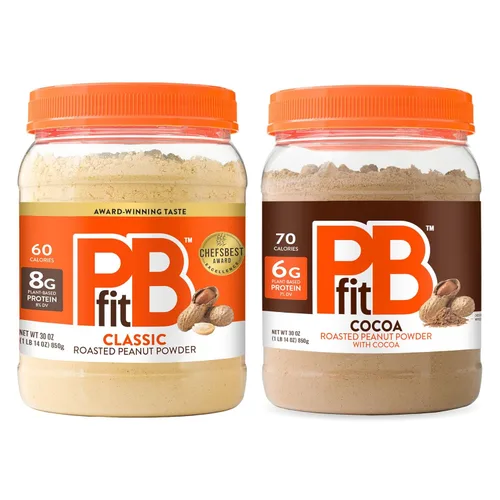 PBfit Mantequilla de maní en polvo de chocolate, 0.26 onzas de proteína, 30 onzas + mantequilla de maní PBfit en polvo, 0.28 onzas de proteína, 30