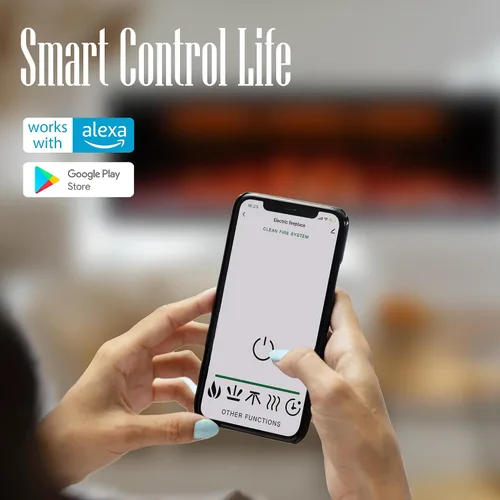 Miniatura 8 de Calentador eléctrico inteligente de 60 pulgadas de ancho, chimenea de imitación empotrada y montada en la pared con control remoto y aplicación, 13