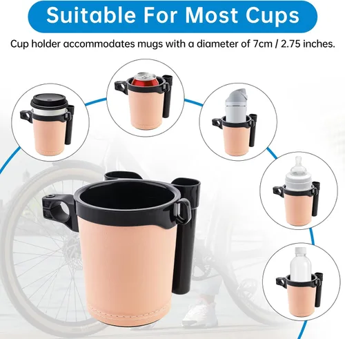 Miniatura 4 de Portavasos para bicicleta 3 en 1 con gancho para llaves de teléfono celular, soporte universal para botella de agua para caminante/silla de Beige