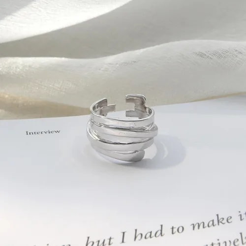 Miniatura 176 de Anillo de plata de ley 925, minimalista, ajustable, hecho a mano, para mujeres y niñas