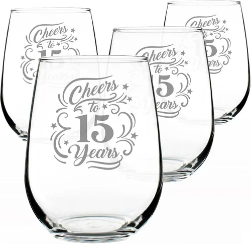 Miniatura 9 de Personalizado Salud a los 15 años - Copa de vino sin tallo con mensaje grabado personalizado - Regalos para decoración de fiesta de 15 aniversario