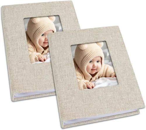 Miniatura 14 de Vienrose Álbum de fotos pequeño de 4 x 6 pulgadas, paquete de 2 mini libros de fotos con cubierta de lino, 26 páginas con capacidad para 52 Azul